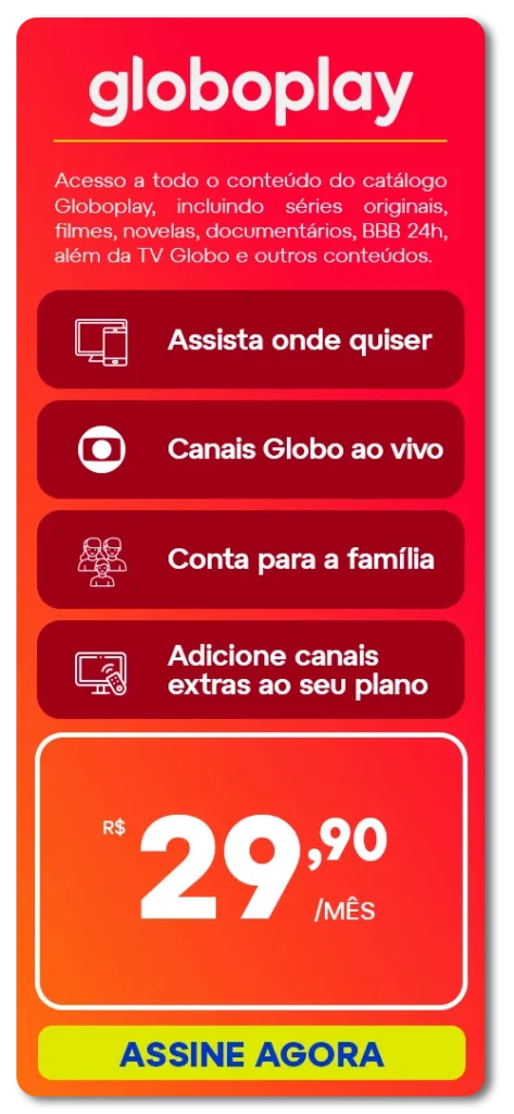 Card Informativo Sobre A Assinatura Globoplay Via Gigalink: Acesso A Filmes, Séries Originais, Novelas, Documentários, Bbb, Canais Globo Ao Vivo E Mais.